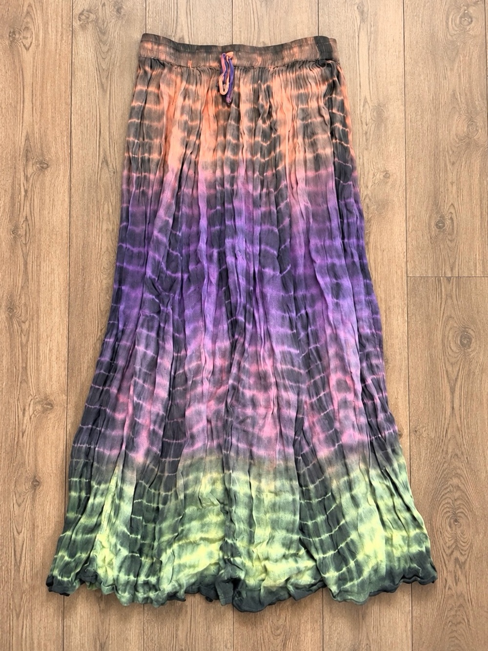 Just Cruisin Maxi Skirt Womens Free Size Tie Dye Ombre Crinkle Rayon Boho India